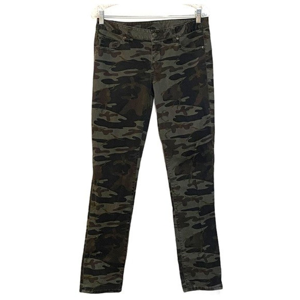 London Jeans Womens 6 30” Green Brown Camo Print Skinny Leg Camouflage‎ Utility